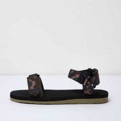 Black camo print hike sandals